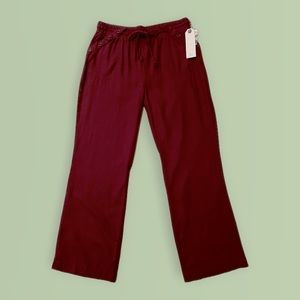 NWT Wide Leg Linen Drawstring Slant Pocket Pants in Wine L